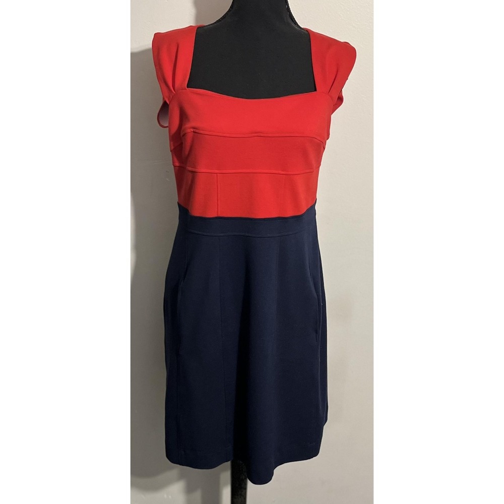 Girls From Savoy Dress Womens 8 Red Navy Colorblock Fit Flare Cap Sleeve Pockets
